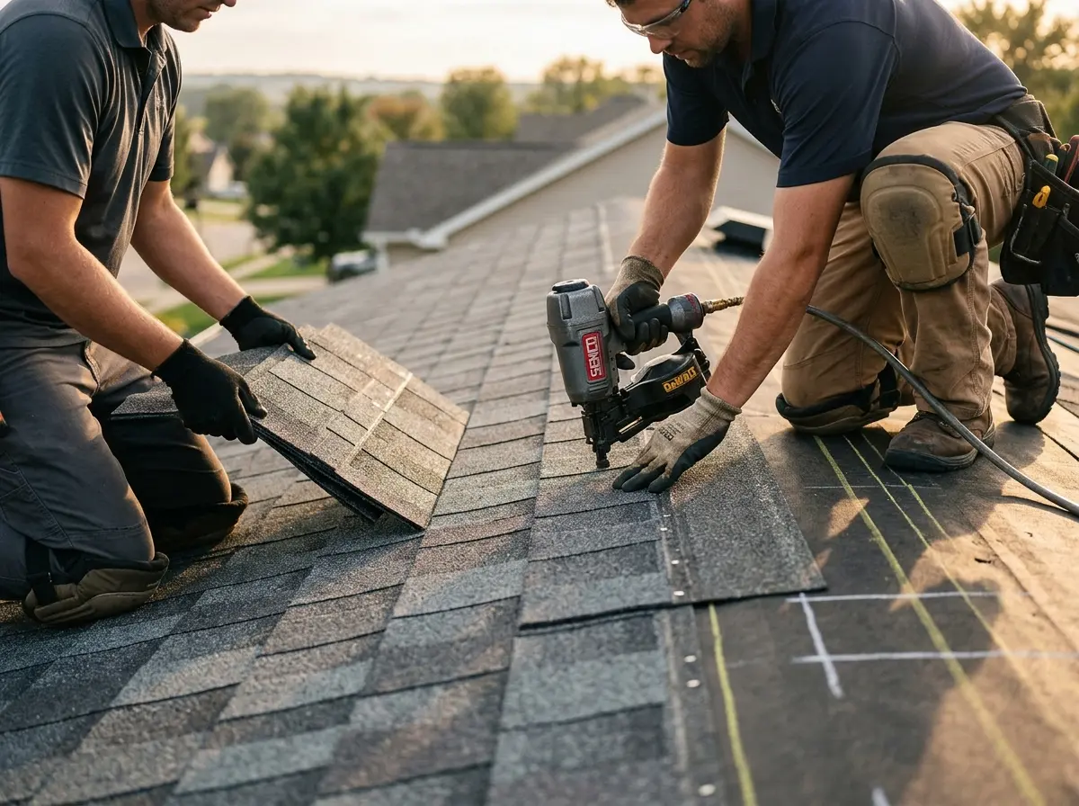 Professional roofer working on a residential roof in Upper Southampton